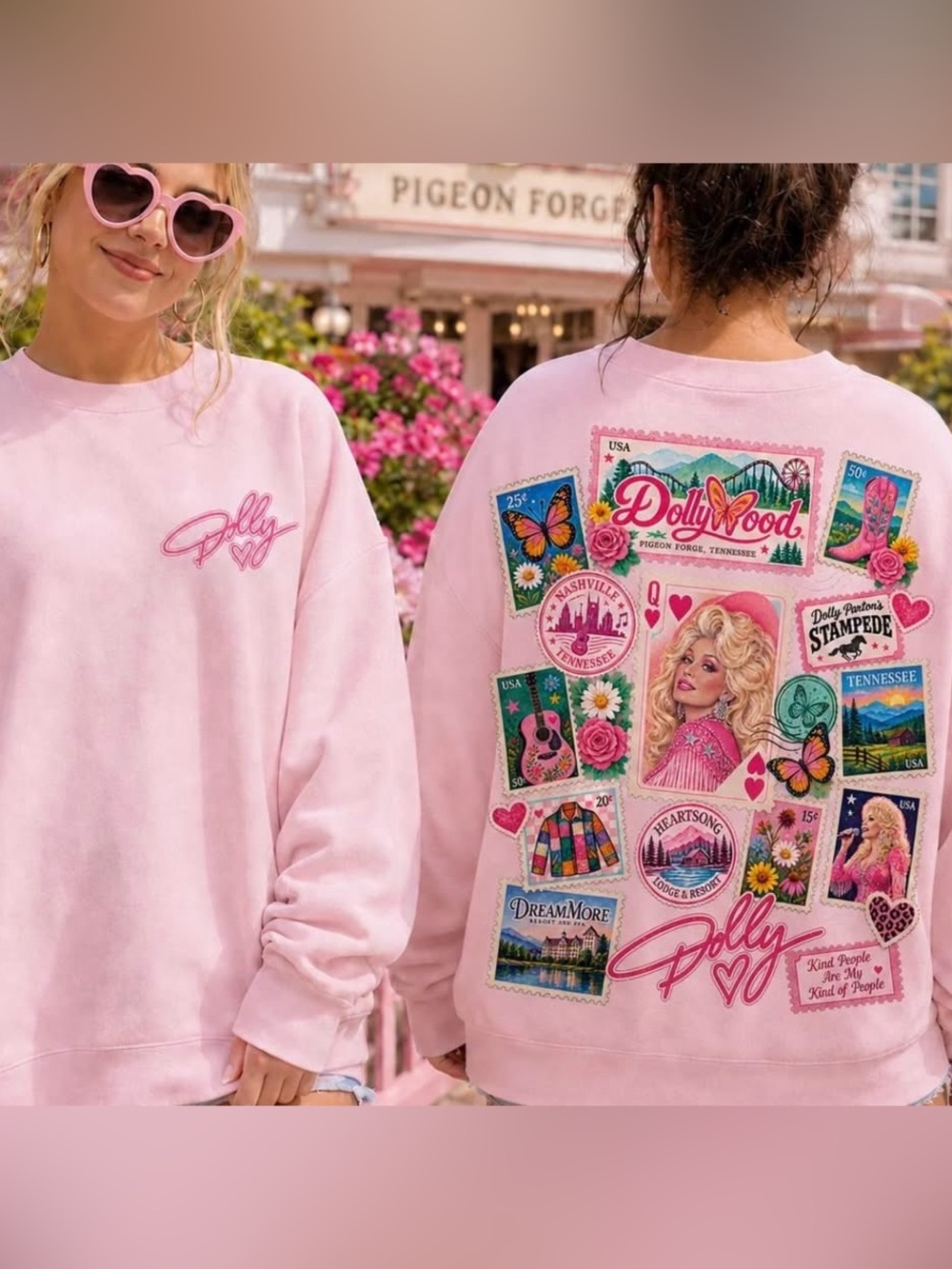 Pink Graphic Sweatshirt -Dolly Tribute Postage Patch Sweatshirt Small-3X